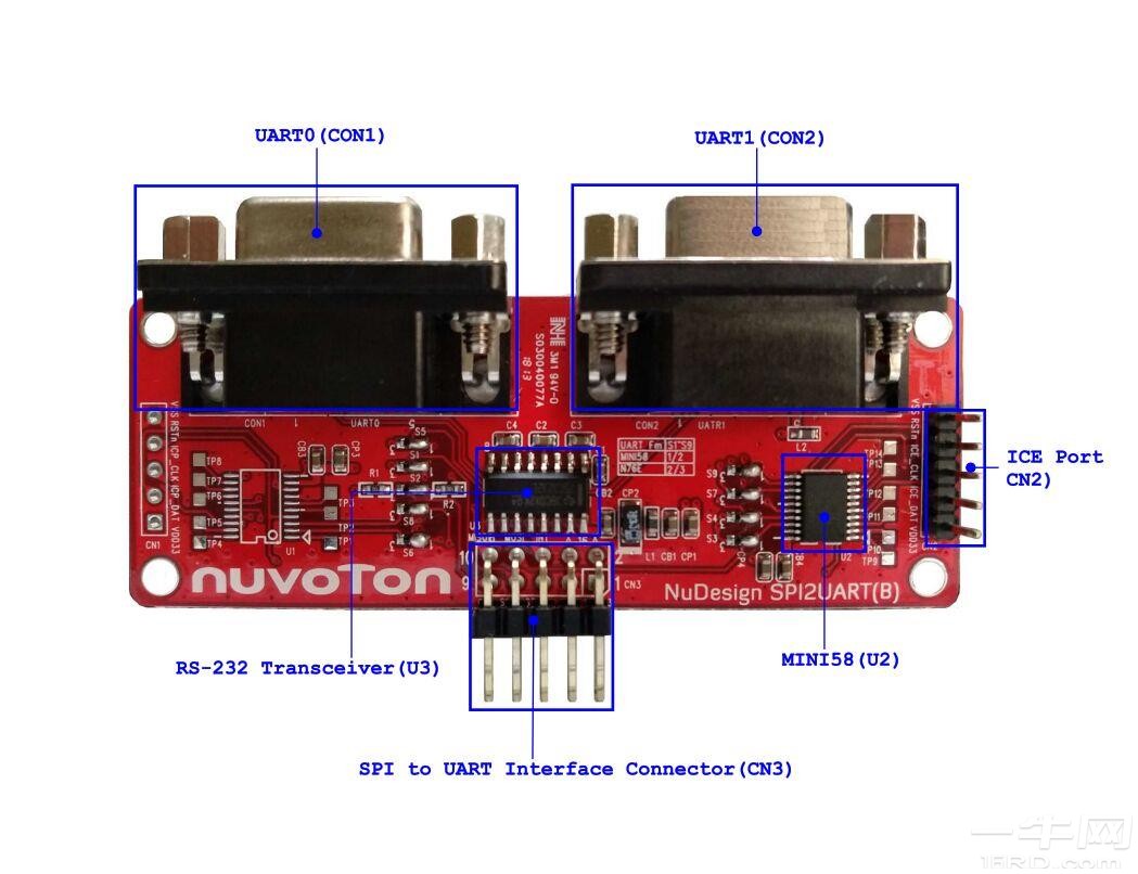 NuDesign SPI2UART(B) PCB 板（正面）